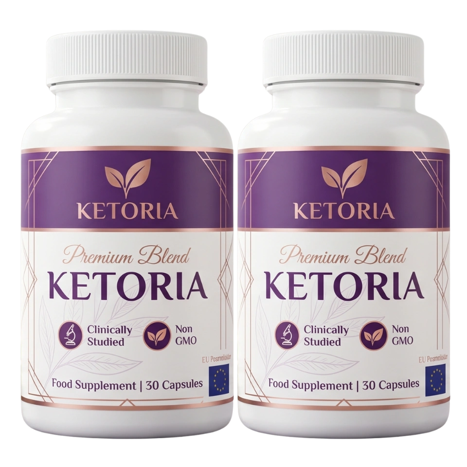 Two Ketoria supplement bottles displayed together